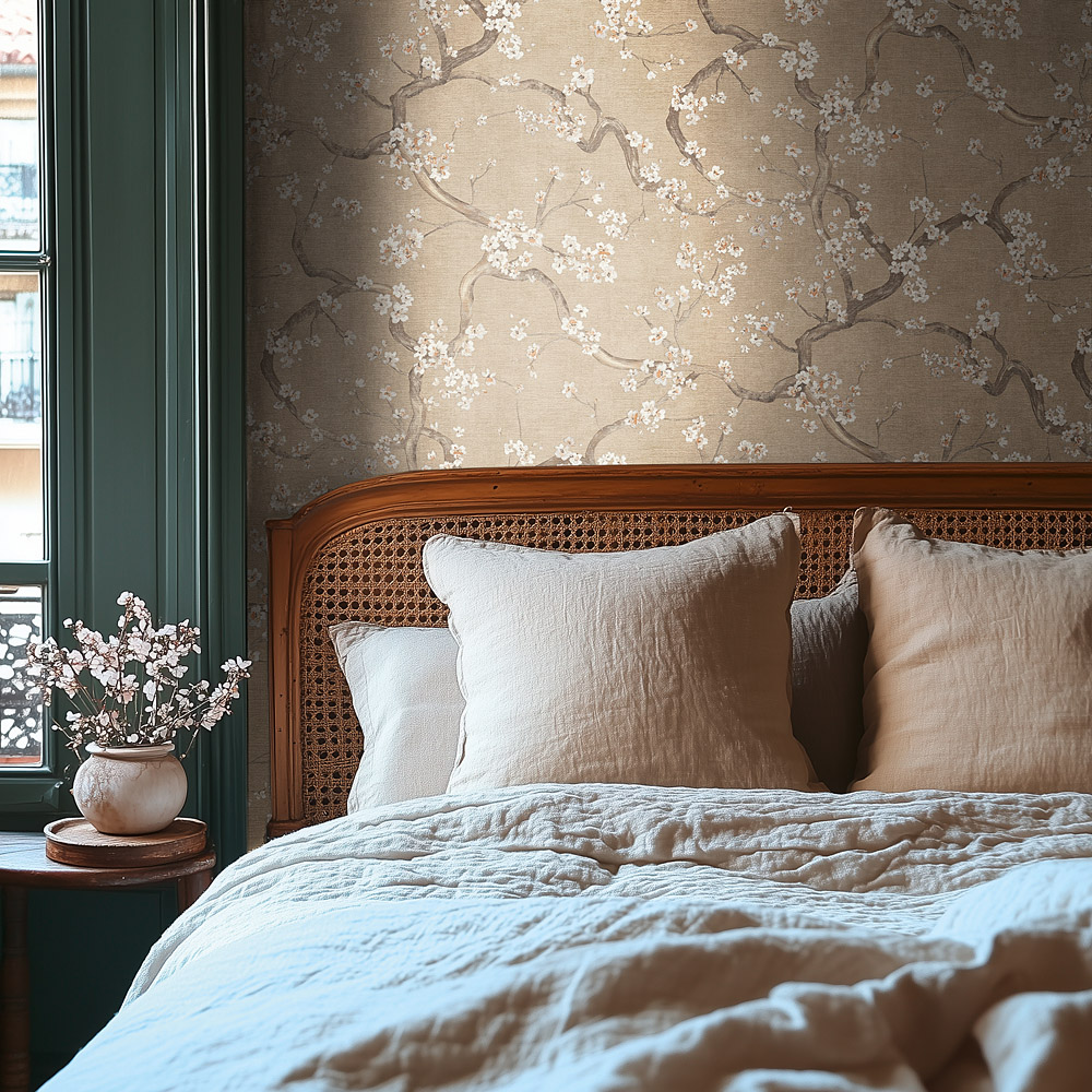 Vliestapete mit Baummotiv in Beige