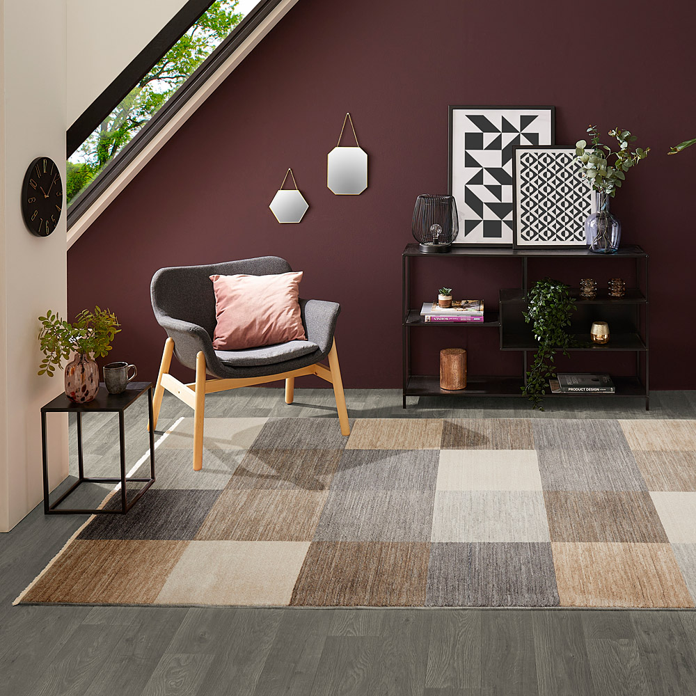 Teppich „Rocco“ in Taupe-Grau mit modernem Karomuster
