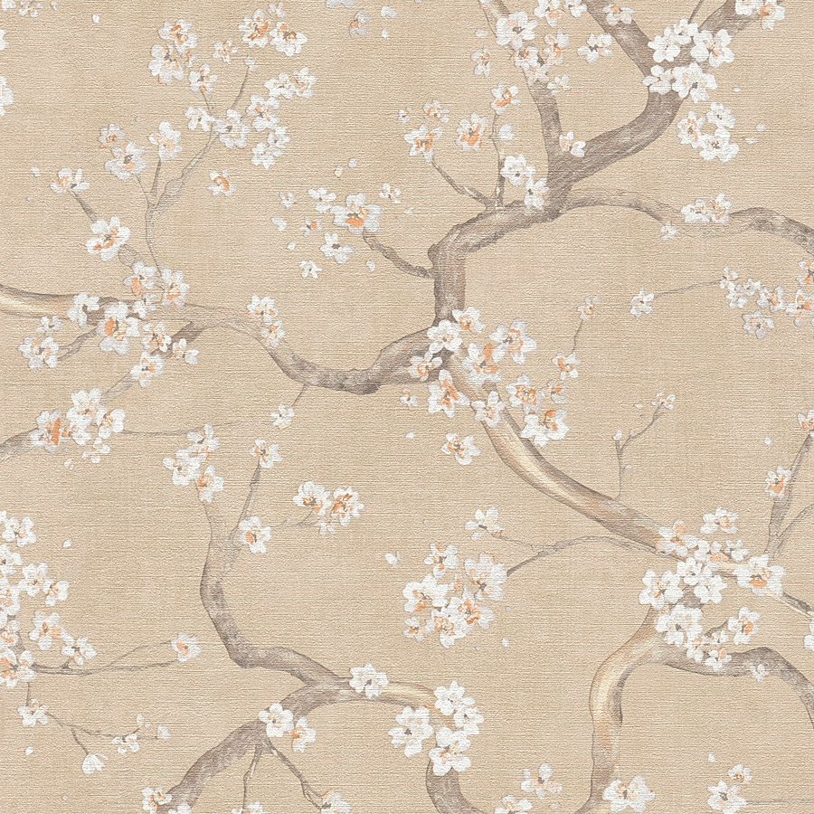 Vliestapete mit Baummotiv in Beige
